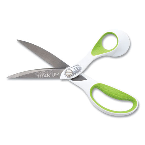 Carbotitanium Bonded Scissors, 9" Long, 4.5" Cut Length, White/green Bent Handle