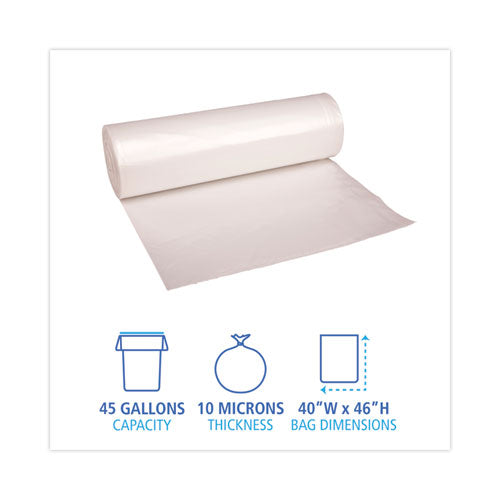 High-density Can Liners, 45 Gal, 10 Mic, 40" X 46", Natural, 25 Bags/roll, 10 Rolls/carton