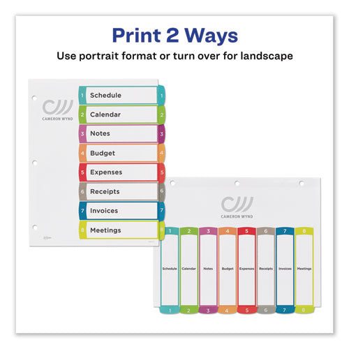 Customizable Toc Ready Index Multicolor Tab Dividers, 8-tab, 1 To 8, 11 X 8.5, White, Contemporary Color Tabs, 1 Set