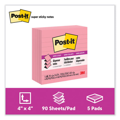 Pop-up Notes Refill, Note Ruled, 4" X 4", Neon Pink, 90 Sheets/pad, 5 Pads/pack