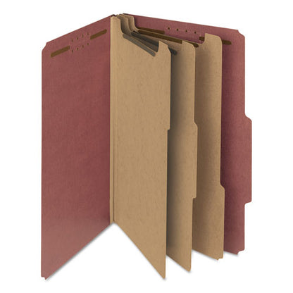 Recycled Pressboard Classification Folders, 3" Expansion, 3 Dividers, 8 Fasteners, Legal Size, Red Exterior, 10/box