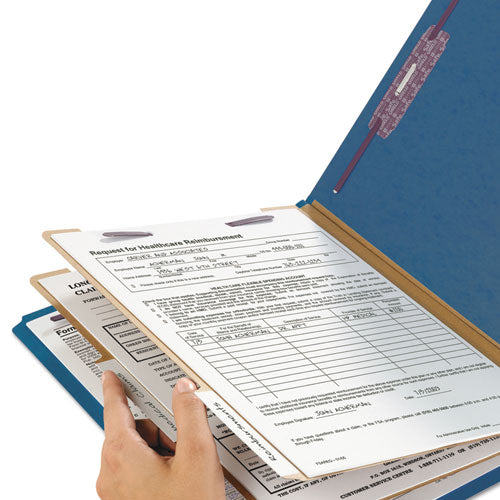 Six-section Pressboard Top Tab Classification Folders, Six Safeshield Fasteners, 2 Dividers, Letter Size, Dark Blue, 10/box
