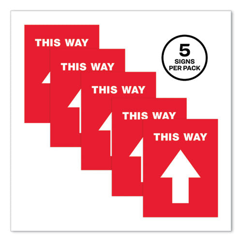 Social Distancing Floor Decals, 8.5 X 11, This Way, Red Face, White Graphics, 5/pack