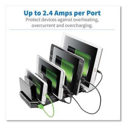 Desktop Charging Station With Adjustable Storage, 10 Devices, 9.4 X 4.7 X 1, Black