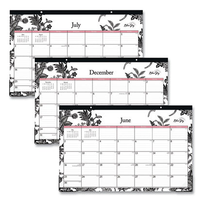 Analeis Academic Year Desk Pad Calendar, Floral Artwork, 17 X 11, White/black/pink Sheets, 12-month (july To June): 2023-2024