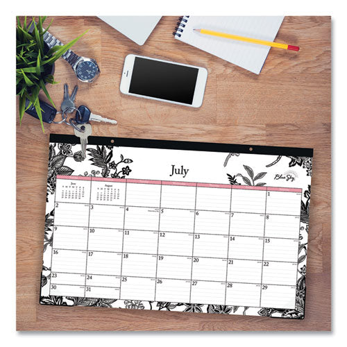 Analeis Academic Year Desk Pad Calendar, Floral Artwork, 17 X 11, White/black/pink Sheets, 12-month (july To June): 2023-2024