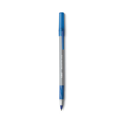 Round Stic Grip Xtra Comfort Ballpoint Pen, Easy-glide, Stick, Medium 1.2 Mm, Blue Ink, Gray/blue Barrel, Dozen