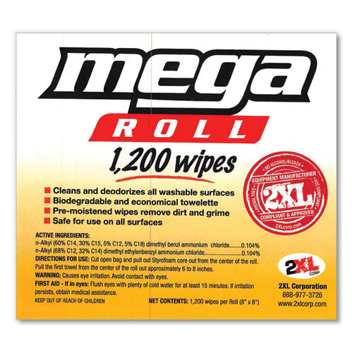 Gym Wipes Mega Roll Refill, 8 X 8, Unscented, White, 1,200/roll, 2 Rolls/carton