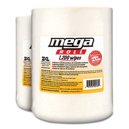 Gym Wipes Mega Roll Refill, 8 X 8, Unscented, White, 1,200/roll, 2 Rolls/carton