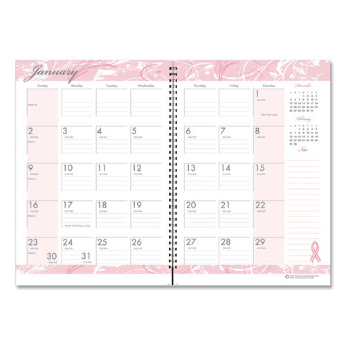 Breast Cancer Awareness Recycled Ruled Monthly Planner/journal, 10 X 7, Pink Cover, 12-month (jan To Dec): 2024
