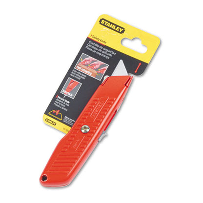 Interlock Safety Utility Knife With Self-retracting Round Point Blade, 5.63" Metal Handle, Red Orange