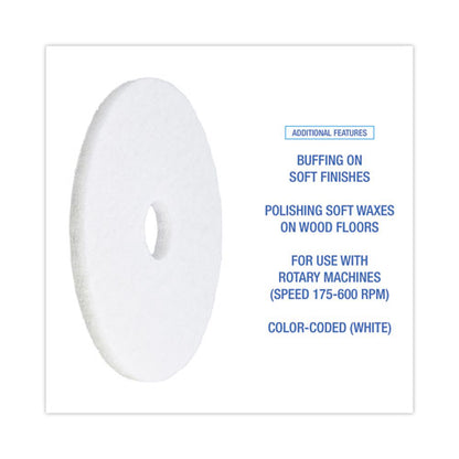 Polishing Floor Pads, 16" Diameter, White, 5/carton