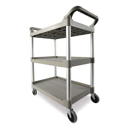 Three-shelf Service Cart, Plastic, 3 Shelves, 200 Lb Capacity, 18.63" X 33.63" X 37.75", Platinum
