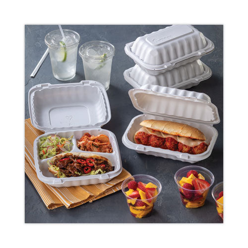 Earthchoice Smartlock Microwavable Mfpp Hinged Lid Container, 3-compartment, 8.31 X 8.35 X 3.1, White, Plastic, 200/carton
