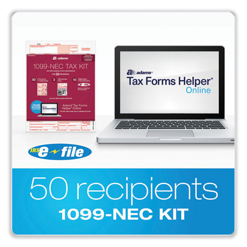 1099-nec + 1096 Tax Form Kit With E-file, Inkjet/laser, Fiscal Year: 2023, 5-part, 8.5 X 3.67, 3 Forms/sheet, 50 Forms Total