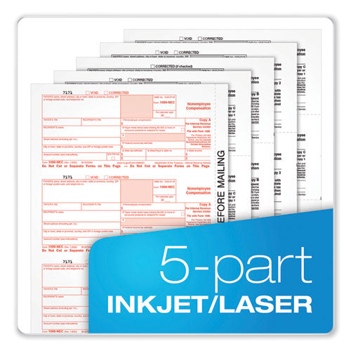 1099-nec + 1096 Tax Form Kit With E-file, Inkjet/laser, Fiscal Year: 2023, 5-part, 8.5 X 3.67, 3 Forms/sheet, 50 Forms Total