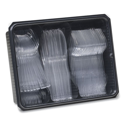 Cutlery Keeper Tray With Clear Plastic Utensils: 60 Forks, 60 Knives, 60 Spoons