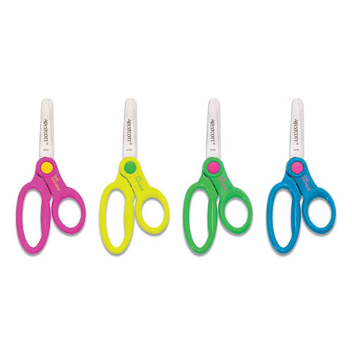 Kids' Scissors With Antimicrobial Protection, Rounded Tip, 5" Long, 2" Cut Length, Assorted Straight Handles, 12/pack