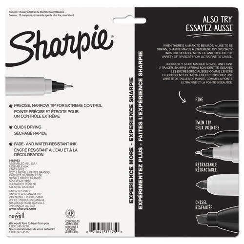 Sharpie Permanent Markers 6 Pack Assorted Sizes Ultra Fine Tip Fine Tip and Chisel Tip Permanent Markers - Black
