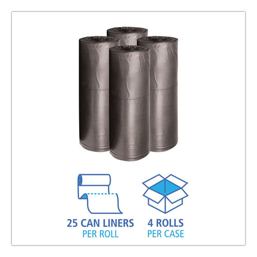 Low-density Waste Can Liners, 60 Gal, 0.65 Mil, 38" X 58", Black, 25 Bags/roll, 4 Rolls/carton