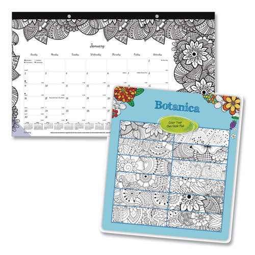 Monthly Desk Pad Calendar, Doodleplan Coloring Pages, 17.75 X 10.88, Black Binding, Clear Corners, 12-month (jan-dec): 2024