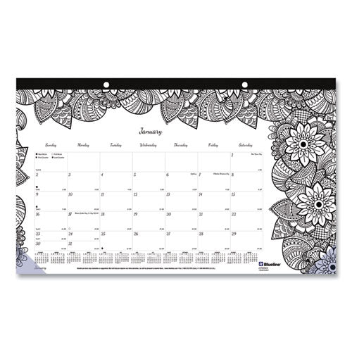 Monthly Desk Pad Calendar, Doodleplan Coloring Pages, 17.75 X 10.88, Black Binding, Clear Corners, 12-month (jan-dec): 2024