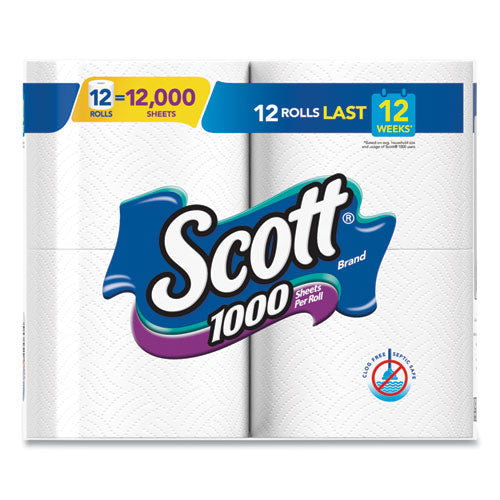 Toilet Paper, Septic Safe, 1-ply, White, 1,000 Sheets/roll, 12 Rolls/pack, 4 Pack/carton