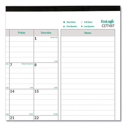 Ecologix Monthly Desk Pad Calendar, 22 X 17, White/green Sheets, Black Binding/corners, 12-month (jan To Dec): 2024