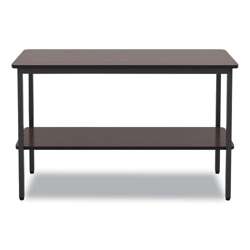 Officeworks One-shelf Utility Table, Rectangular, 47.25" X 17.7" X 29.5", Walnut Top, Black Base/legs