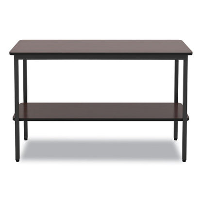 Officeworks One-shelf Utility Table, Rectangular, 47.25" X 17.7" X 29.5", Walnut Top, Black Base/legs