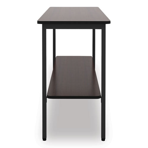 Officeworks One-shelf Utility Table, Rectangular, 47.25" X 17.7" X 29.5", Walnut Top, Black Base/legs