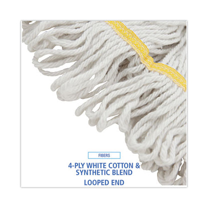 Super Loop Wet Mop Head, Cotton/synthetic Fiber, 5" Headband, Small Size, White, 12/carton