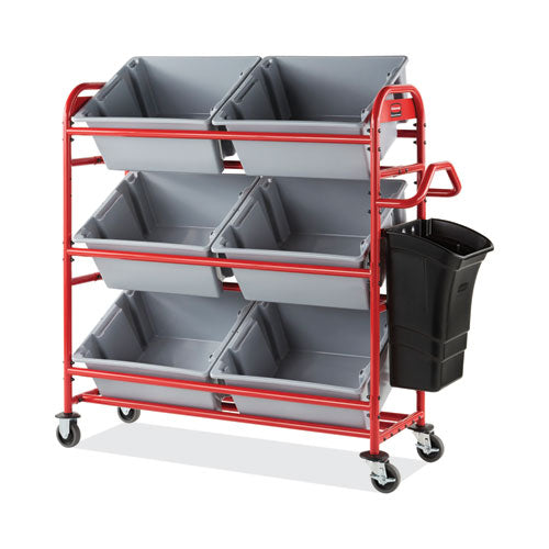 Tote Picking Cart, Metal, 3 Shelves, 450 Lb Capacity, 57" X 18.5" X 55", Red