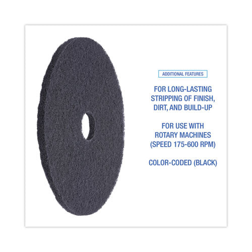 Stripping Floor Pads, 20" Diameter, Black, 5/carton