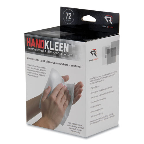 Handkleen Premoistened Antibacterial Wipes, 7 X 5, Foil Packet, Unscented, White, 72/box