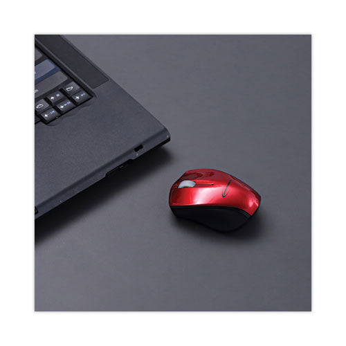 Mini Wireless Optical Mouse, 2.4 Ghz Frequency/30 Ft Wireless Range, Left/right Hand Use, Red/black