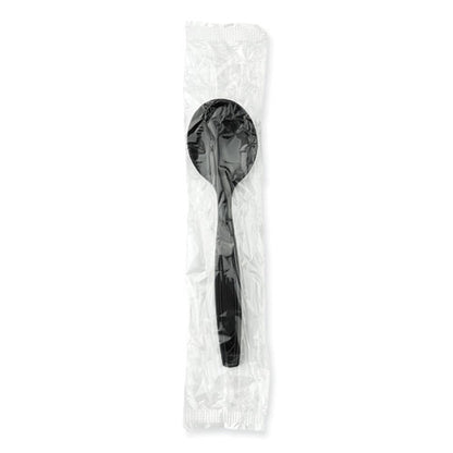 Individually Wrapped Heavyweight Soup Spoons, Polystyrene, Black, 1,000/carton