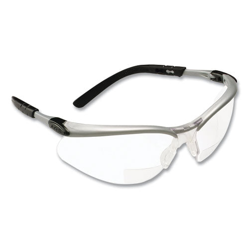 Bx Molded-in Diopter Safety Glasses, 2.0+ Diopter Strength, Silver/black Frame, Clear Lens