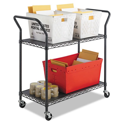 Wire Utility Cart, Metal, 2 Shelves, 400 Lb Capacity, 43.75" X 19.25" X 40.5", Black