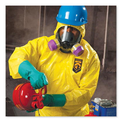 A70 Chemical Spray Protection Coveralls, Hooded, Storm Flap, Large, Yellow, 12/carton