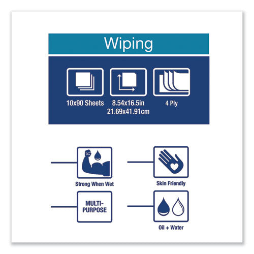 Industrial Paper Wiper, 4-ply, 8.54 X 16.5, Unscented, Blue, 90 Towels/box, 10 Boxes/carton