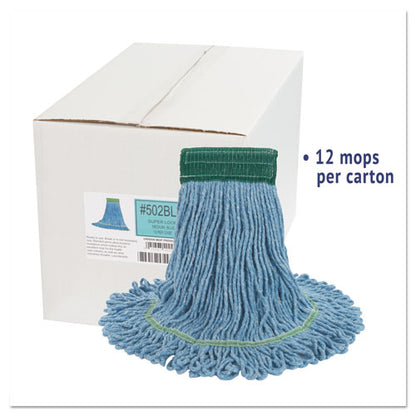 Super Loop Wet Mop Head, Cotton/synthetic Fiber, 5" Headband, Medium Size, Blue, 12/carton