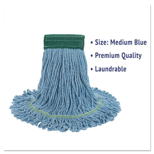 Super Loop Wet Mop Head, Cotton/synthetic Fiber, 5" Headband, Medium Size, Blue, 12/carton