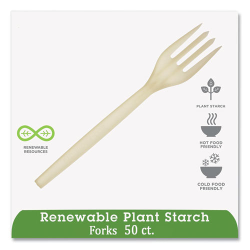 Ecosense Renewable Plant Starch Cutlery, Fork, 7", 50/pack