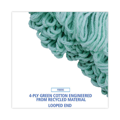 Ecomop Looped-end Mop Head, Recycled Fibers, Medium Size, Green