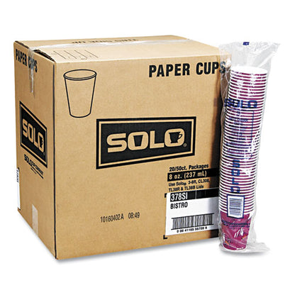 Paper Hot Drink Cups In Bistro Design, 10 Oz, Maroon, 1,000/carton