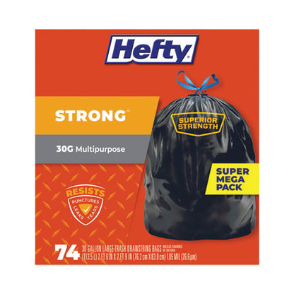 Strong Multipurpose Drawstring Trash Bags, 30 Gal, 1.1 Mil, 30" X 33", Black, 74/box, 3 Boxes/carton