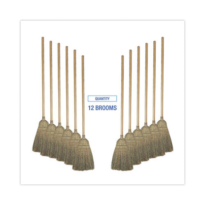 Warehouse Broom, Corn Fiber Bristles, 56" Overall Length, Natural, 12/carton