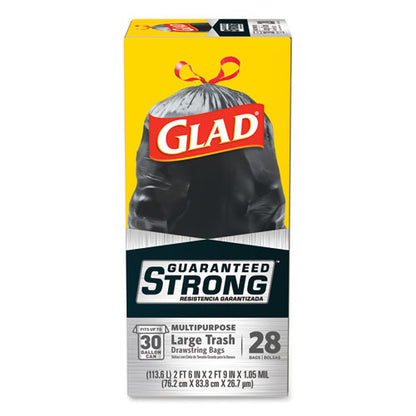 Drawstring Large Trash Bags, 30 Gal, 1.05 Mil, 30" X 33", Black, 15 Bags/box, 6 Boxes/carton