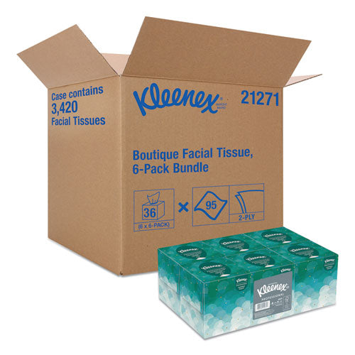 Boutique White Facial Tissue For Business, Pop-up Box, 2-ply, 95 Sheets/box, 6 Boxes/pack, 6 Packs/carton